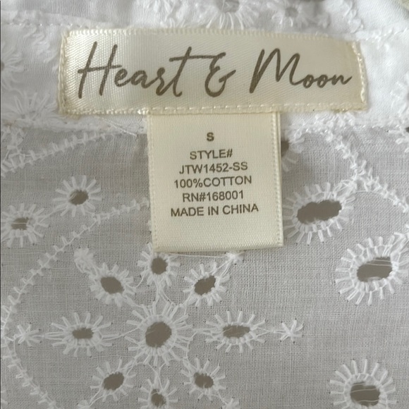 HEART & MOON 100% COTTON Eyelet White Polo Collar Tie-Front Crop Top S COTTAGE - Picture 2 of 6